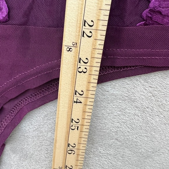 NWT Haute Monde Plum Mesh Floral Appliqué Bodysuit Bell Sleeve No Return - Picture 10 of 15